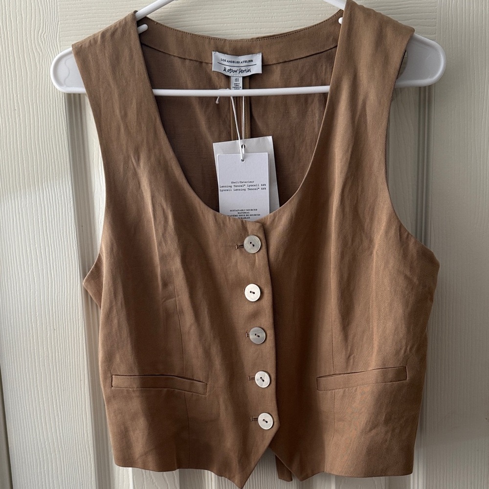 & Other Stories Brown Button-Up Vest Top
